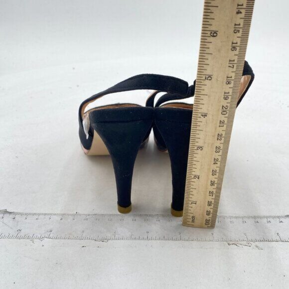 FSJ Black High Heel Pumps Closed Toe Leopard Print Faux Suede Slingback Shoes - Picture 4 of 7